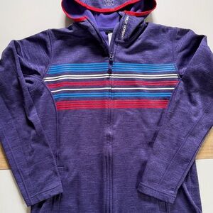 Helly Hansen Purple Fleece Zip Hoodie with Multicolor Chest Stripes